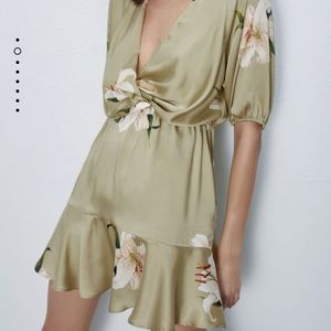 Zara Green Print Dress with Knot